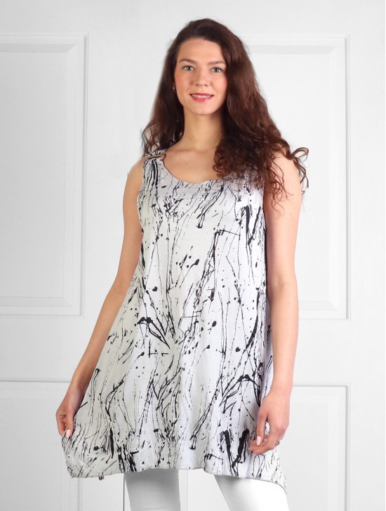 Splash-ink Loose-Fitting Top W/ Coconut Buttons